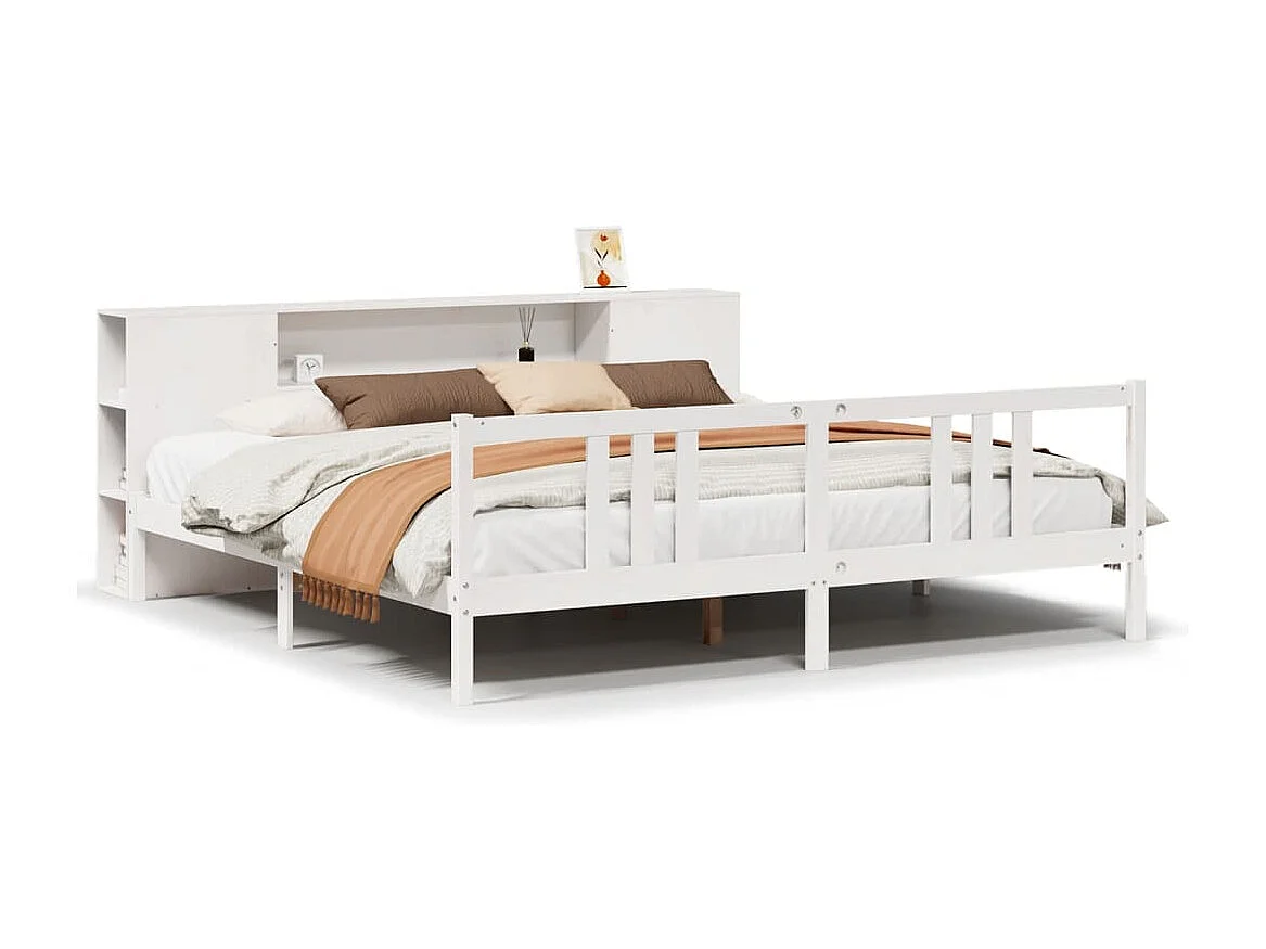 Cama con estantería sin colchón madera maciza blanca 200x200 cm