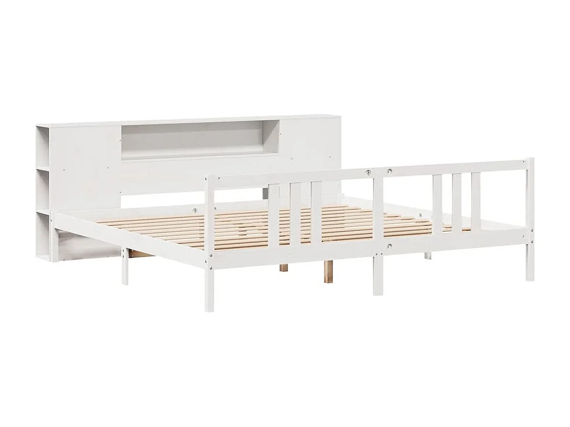 Lit bibliothèque sans matelas blanc 200x200 cm bois pin massif