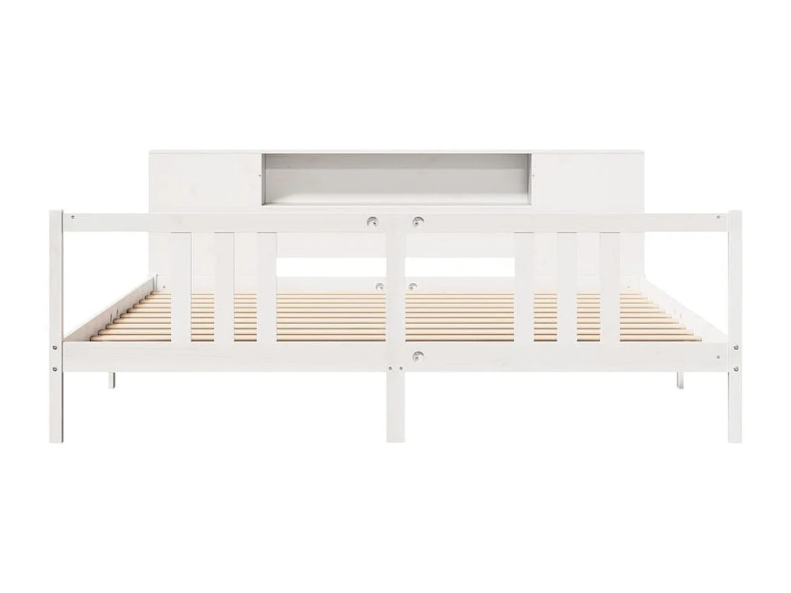 Lit bibliothèque sans matelas blanc 200x200 cm bois pin massif