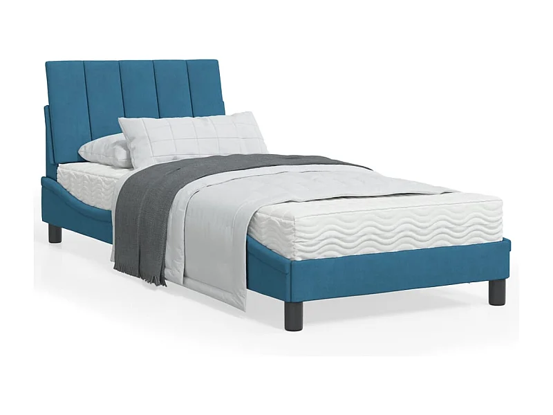 Cama con colchón terciopelo azul 90x200 cm