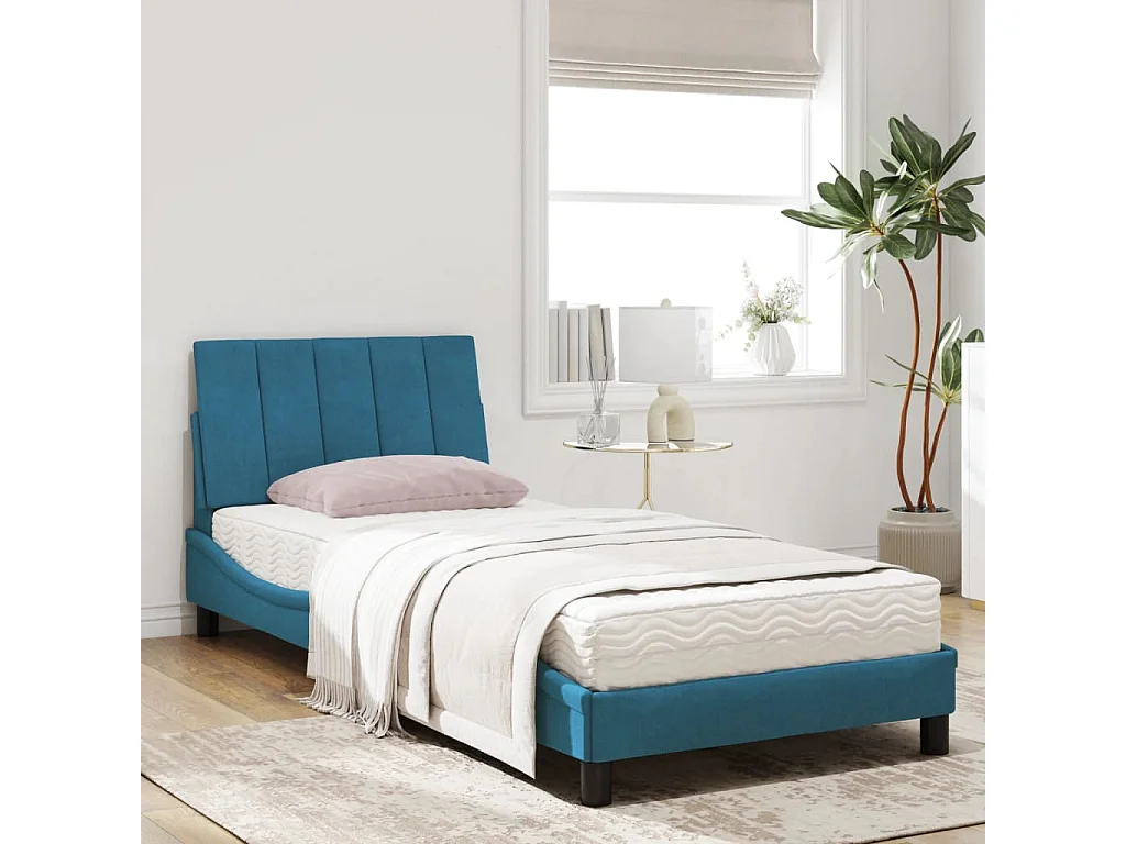 Lit avec matelas bleu 90x200 cm velours