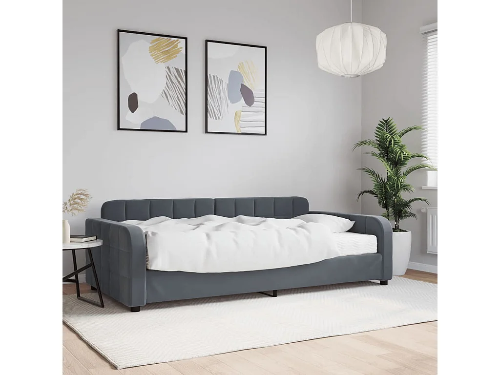Lit de jour avec matelas gris foncé 100x200 cm velours