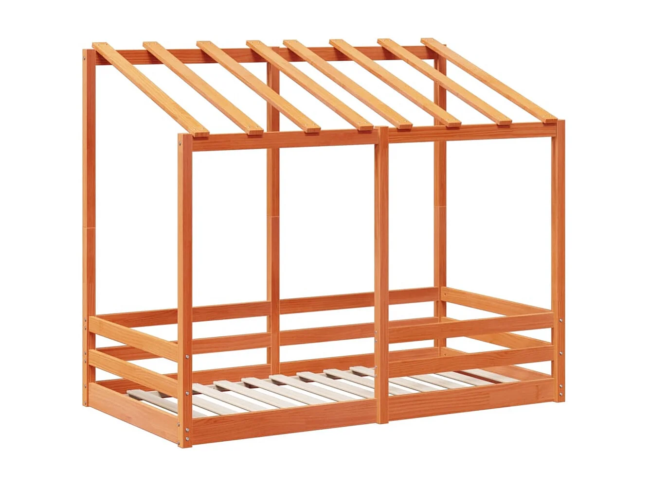 Cama infantil con techo madera maciza pino marrón 80x160 cm