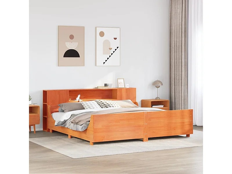 Cama sin colchón madera maciza de pino marrón cera 200x200 cm