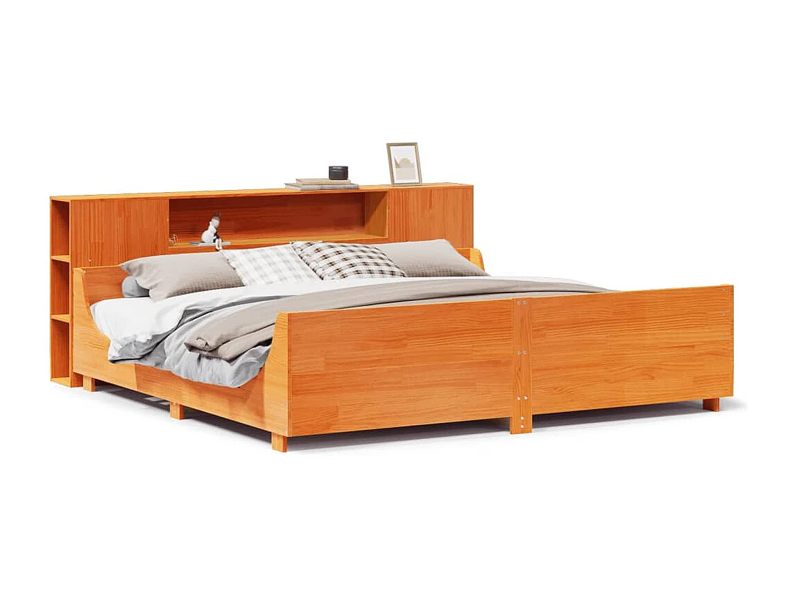 Cadre de lit sans matelas cire marron 200x200cm bois pin massif