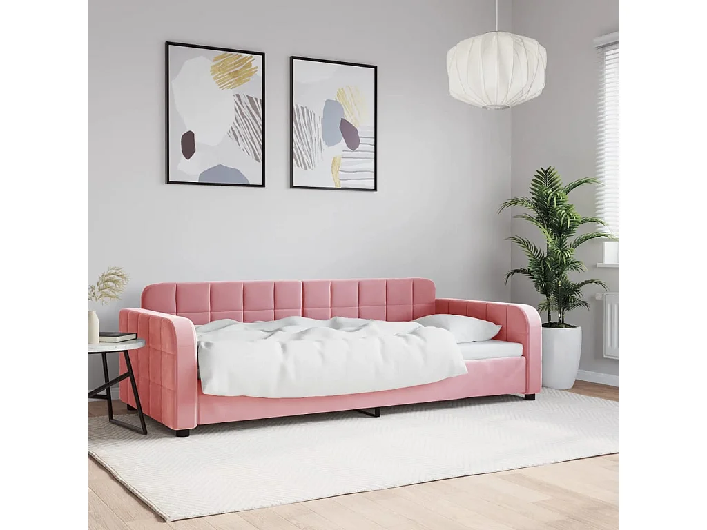 Sofá cama terciopelo rosa 90x200 cm