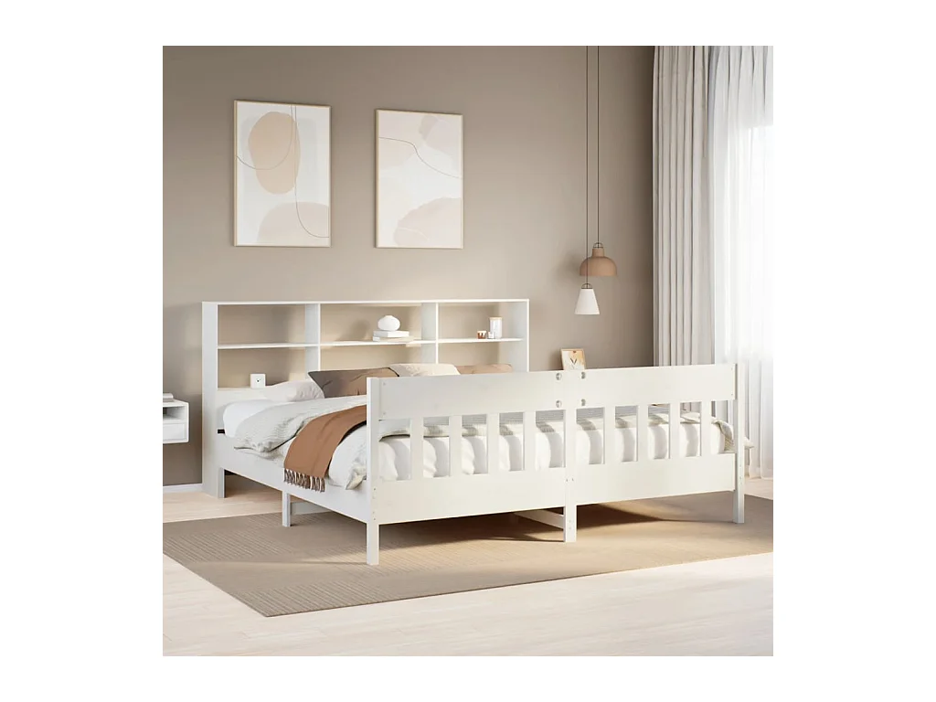 Cadre de lit sans matelas blanc 180x200 cm bois massif de pin