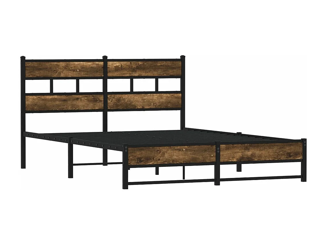 Cadre de lit en métal sans matelas chêne fumé 135x190 cm