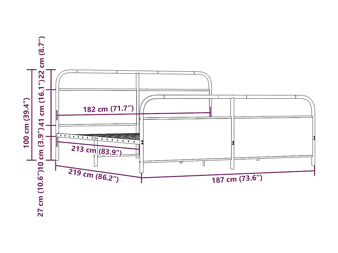 Estructura de cama sin colchón metal roble marrón 183x213 cm