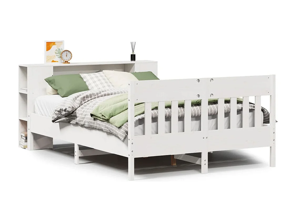 Cama con estantería sin colchón madera maciza blanca 120x190 cm