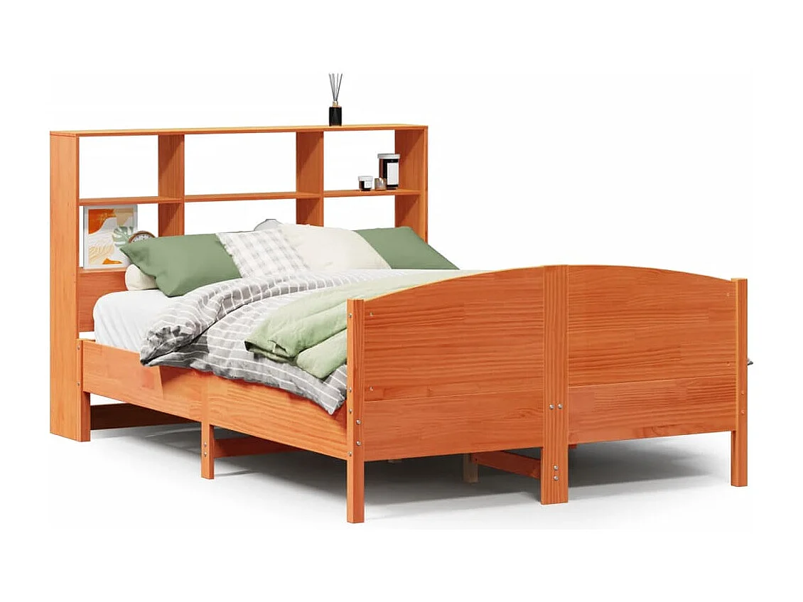 Lit bibliothèque sans matelas cire marron 120x190cm pin massif