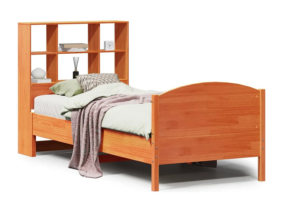 Lit bibliothèque sans matelas cire marron 100x200 cm pin massif