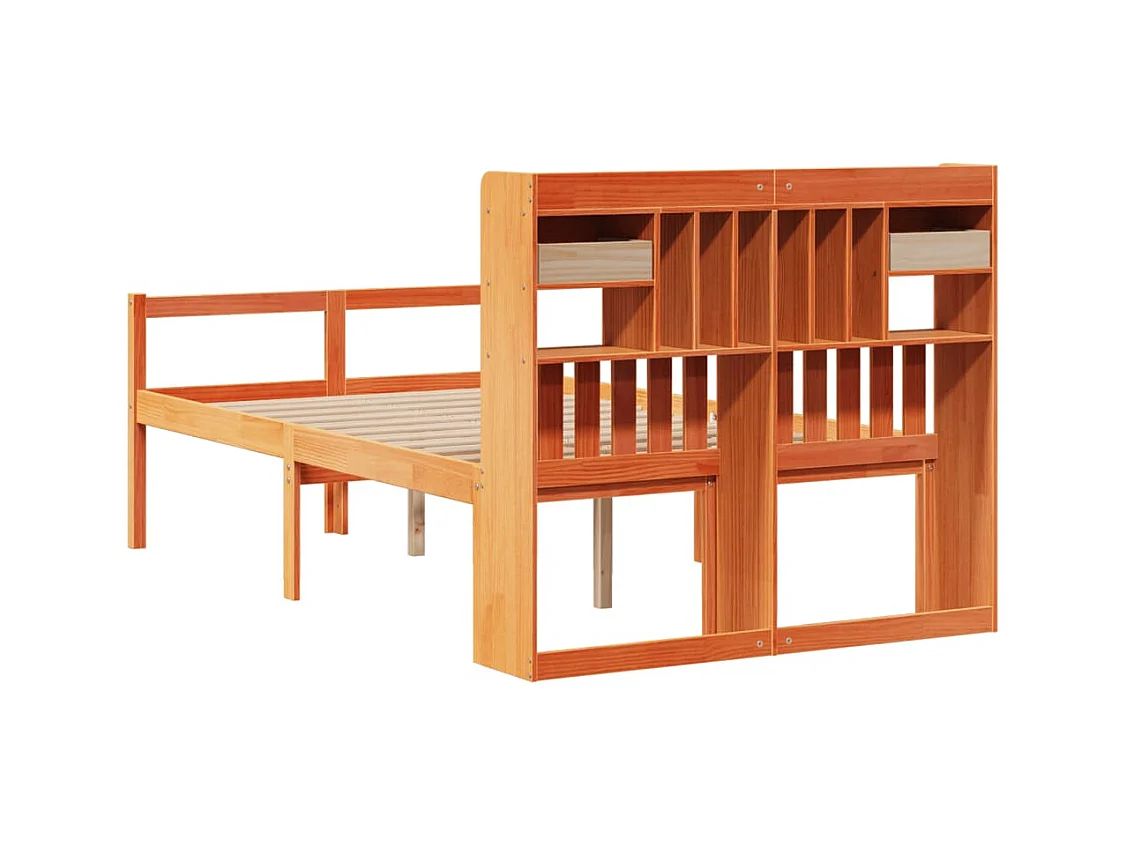 Lit bibliothèque sans matelas cire marron 135x190 cm pin massif