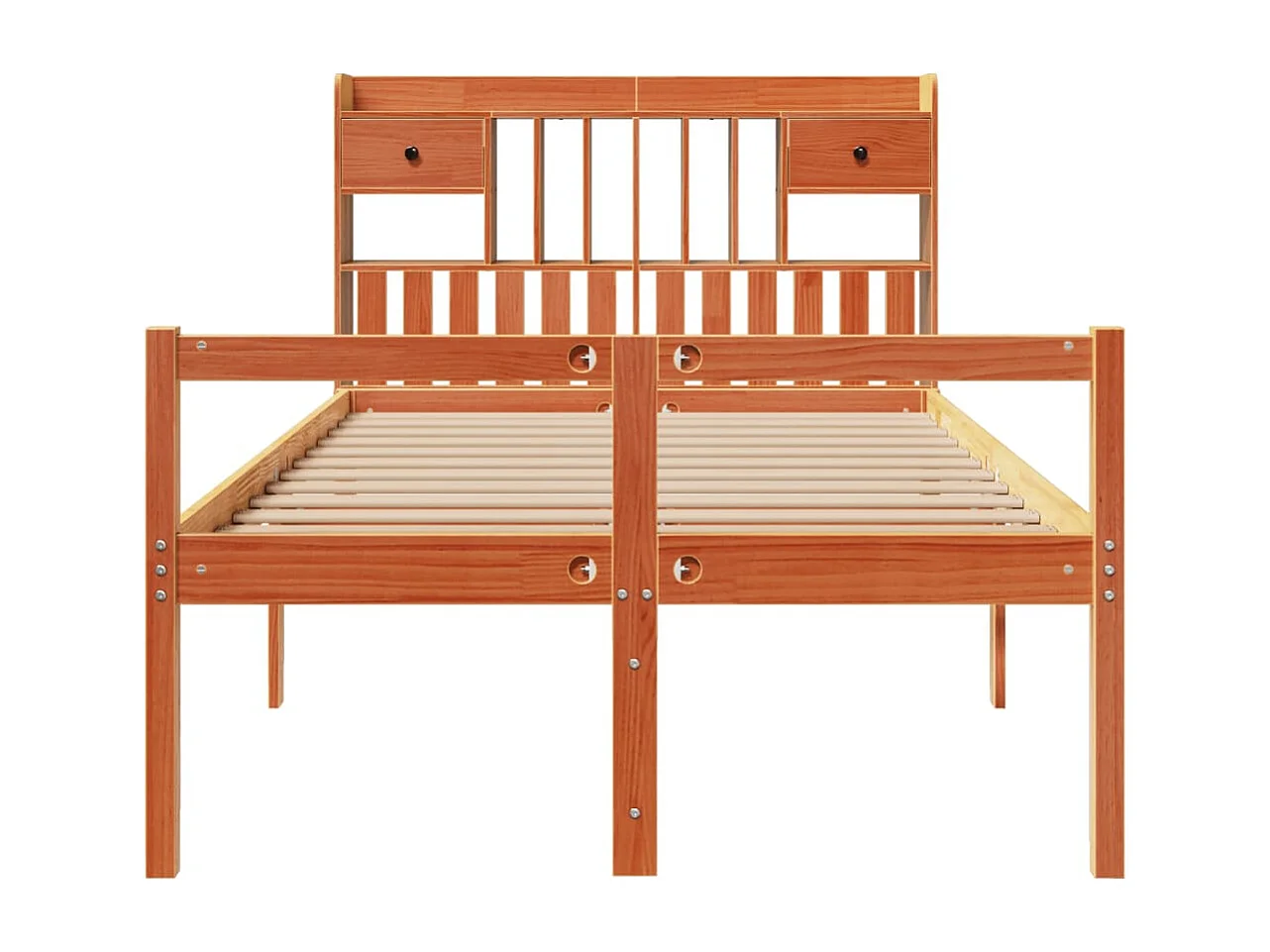 Cama con estantería sin colchón madera maciza marrón 135x190cm