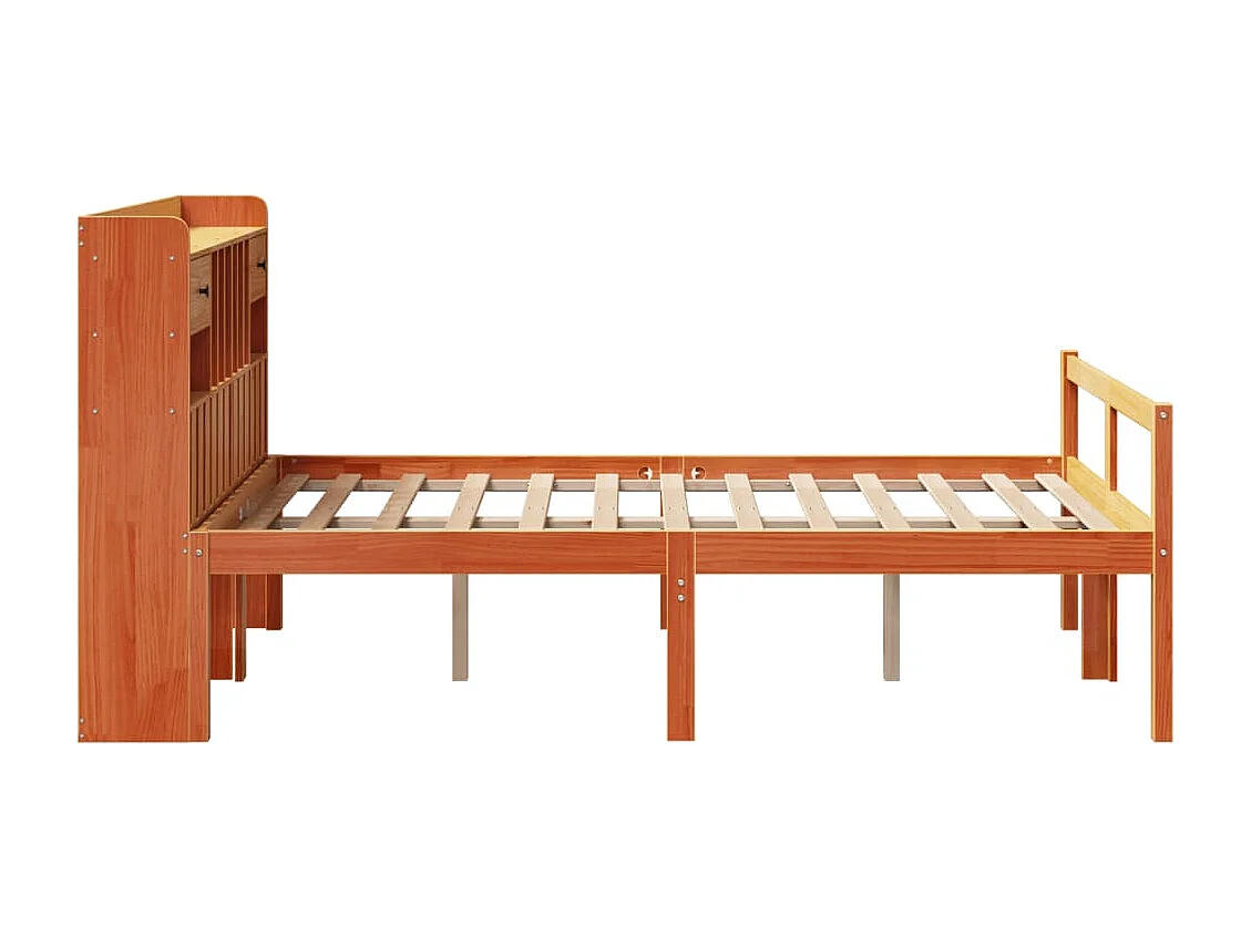 Cama con estantería sin colchón madera maciza marrón 135x190cm