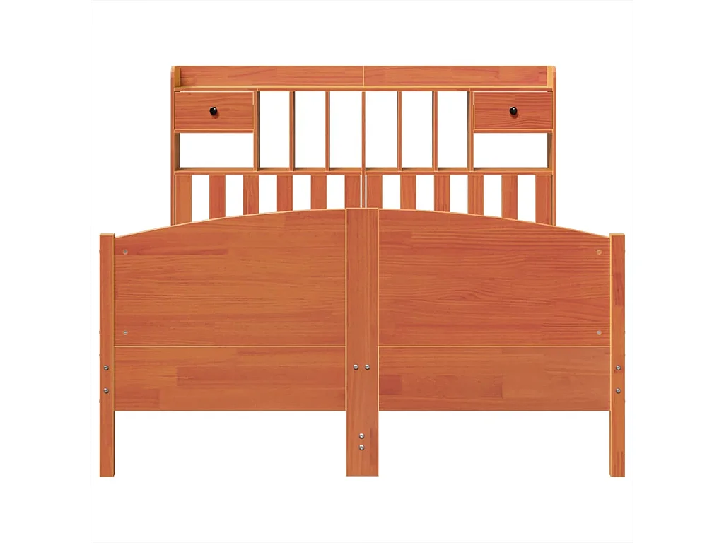 Lit bibliothèque sans matelas cire marron 140x200 cm pin massif