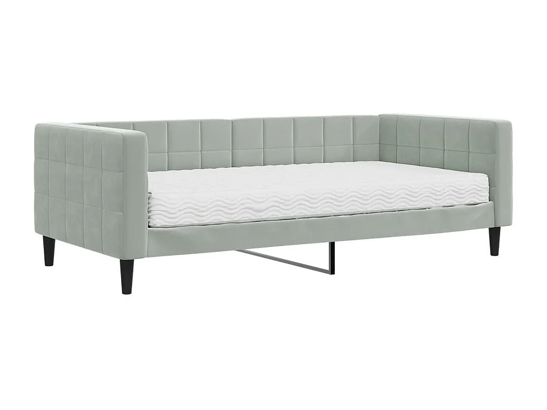 Lit de jour avec matelas gris clair 90x190 cm velours