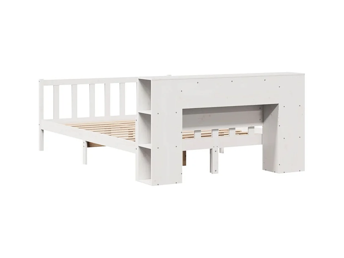 Lit bibliothèque sans matelas blanc 150x200 cm bois pin massif