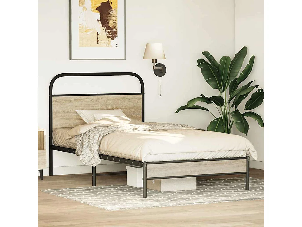 Cadre de lit sans matelas 107x203 cm chêne fumé bois ingénierie