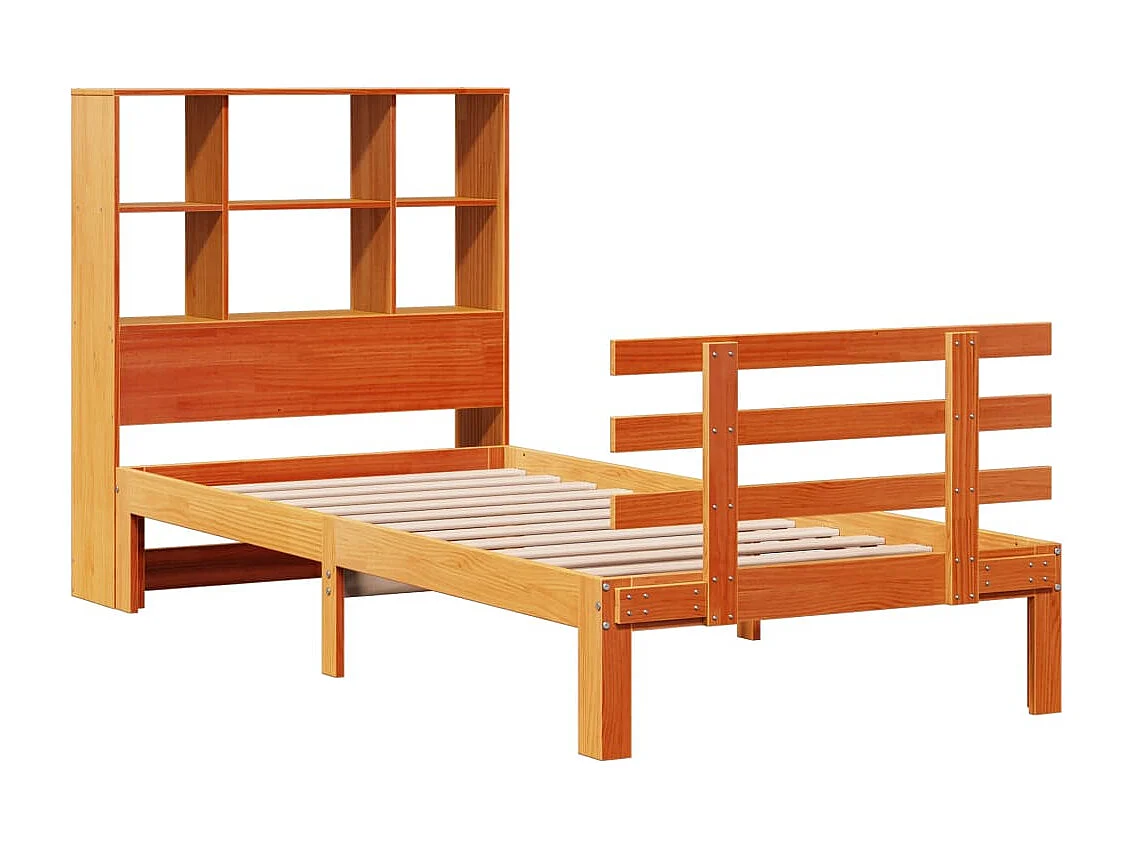 Cama com estante sem colchão 90x200cm pinho maciço castanho-mel