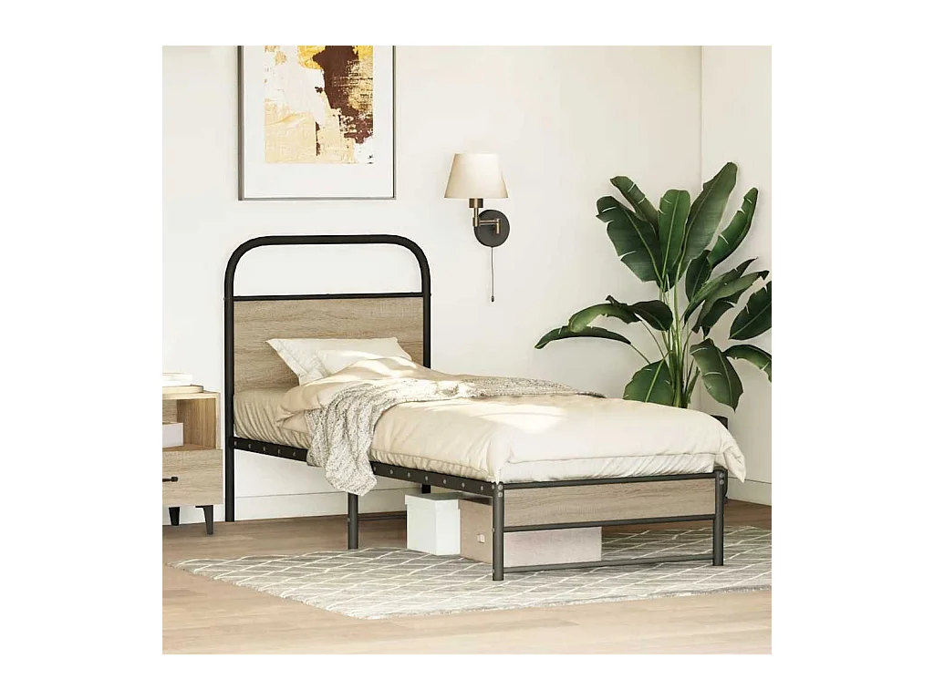 Estrutura cama s/ colchão derivados de madeira carvalho fumado