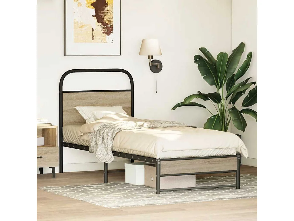 Cadre de lit sans matelas 80x200cm chêne fumé bois d'ingénierie