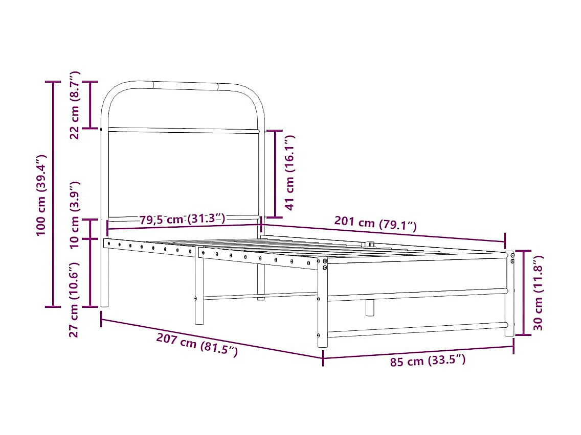 Cadre de lit sans matelas 80x200cm chêne fumé bois d'ingénierie