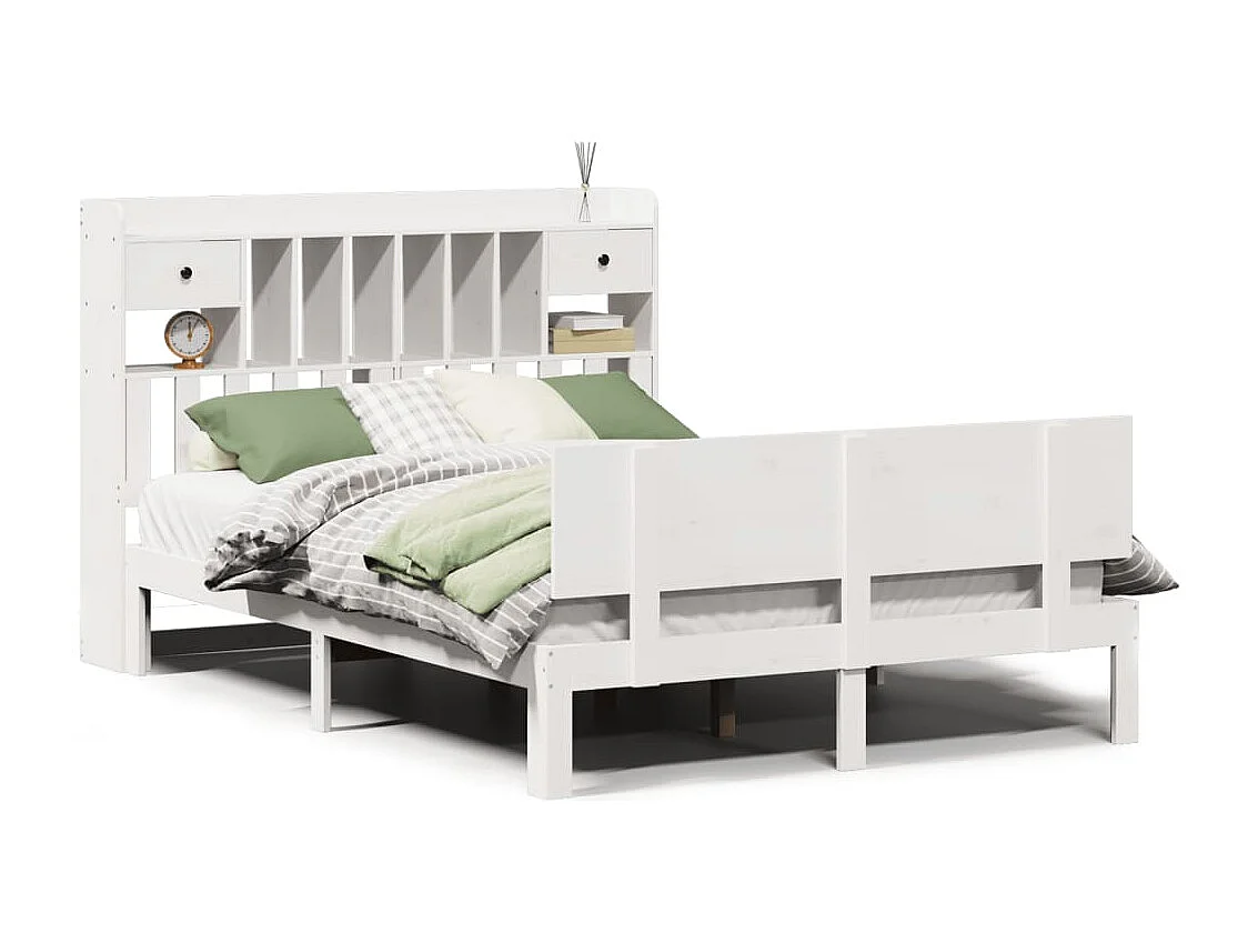 Cama com estante sem colchão 150x200 cm pinho maciço branco