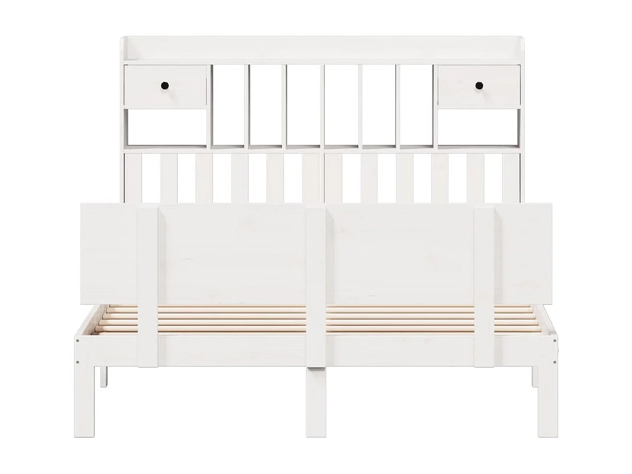 Cama con estantería sin colchón madera maciza blanca 150x200 cm