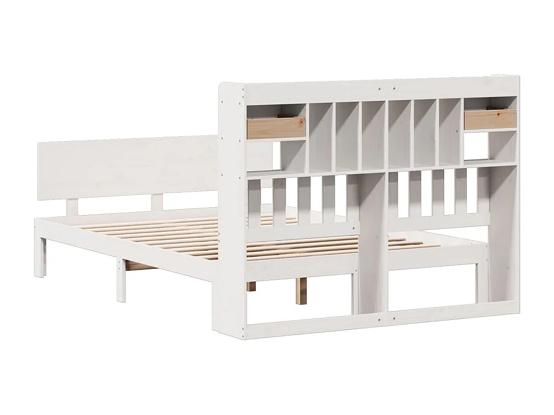 Cama con estantería sin colchón madera maciza blanca 150x200 cm