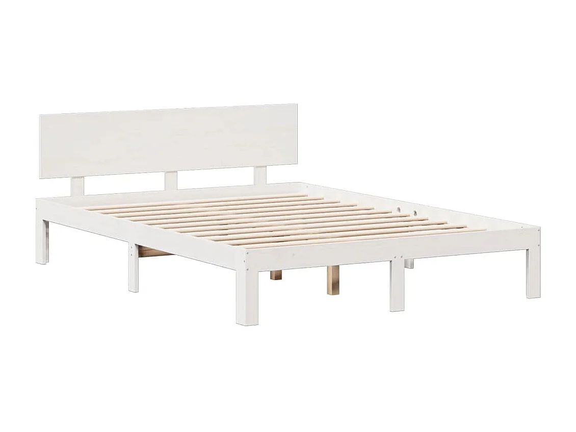 Cama con estantería sin colchón madera maciza blanca 150x200 cm
