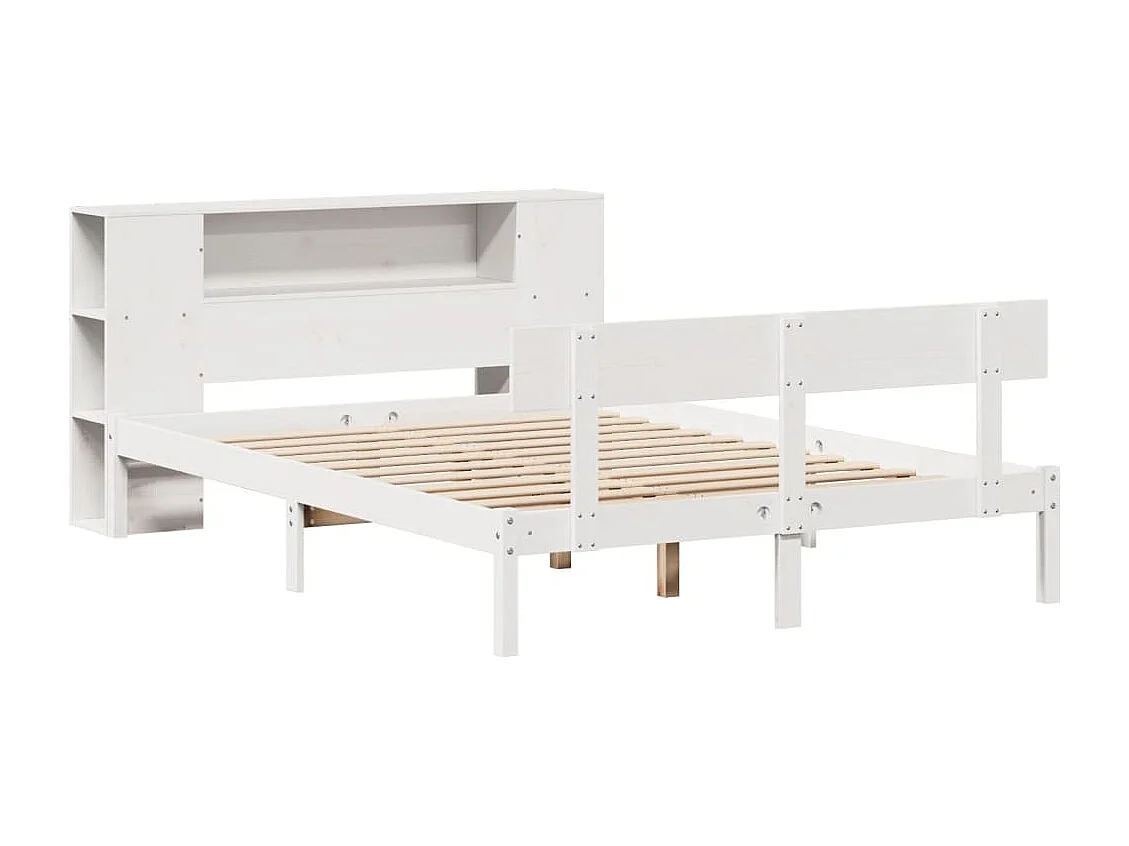 Cama con estantería sin colchón madera maciza blanca 135x190 cm