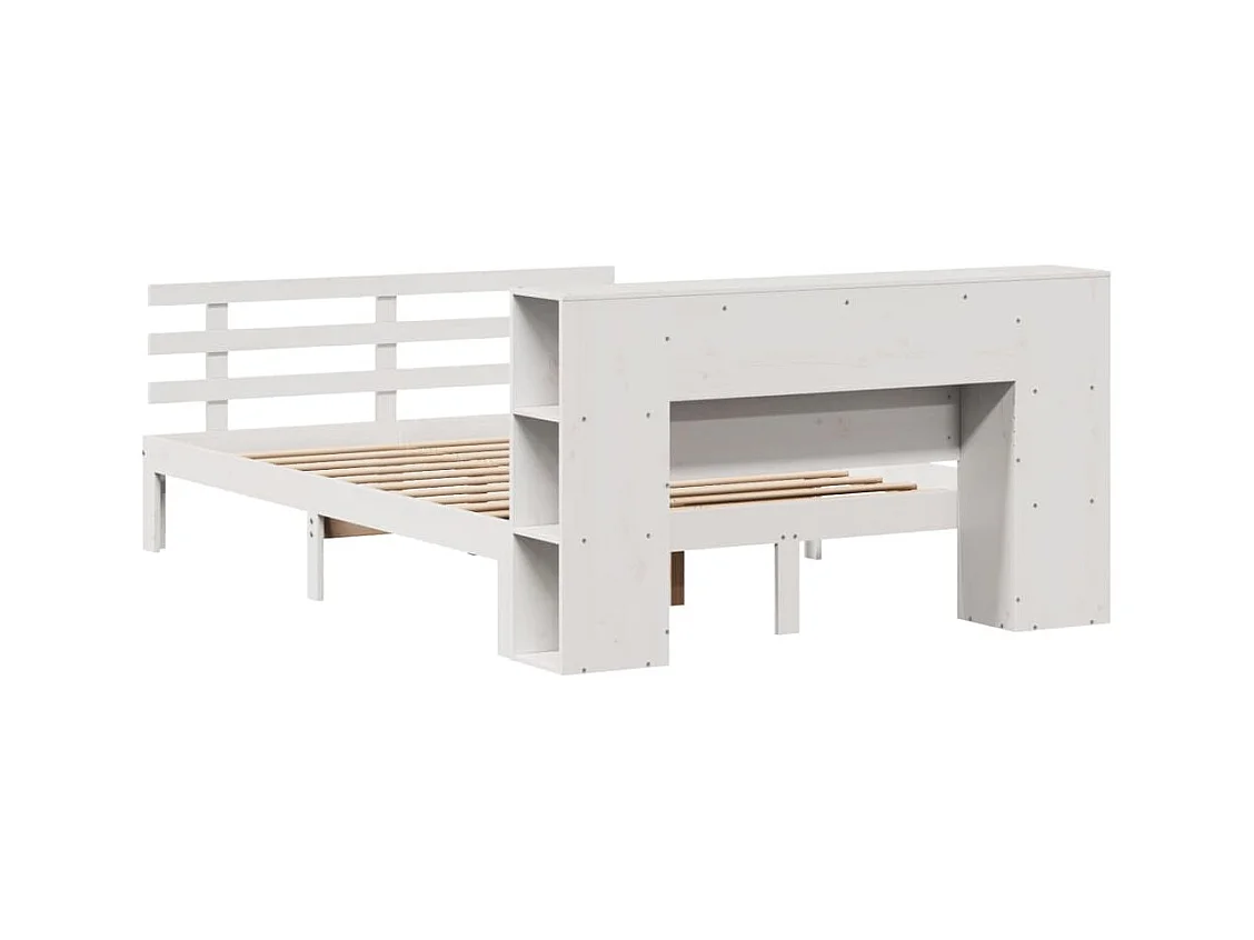 Cama com estante sem colchão 140x200 cm pinho maciço branco