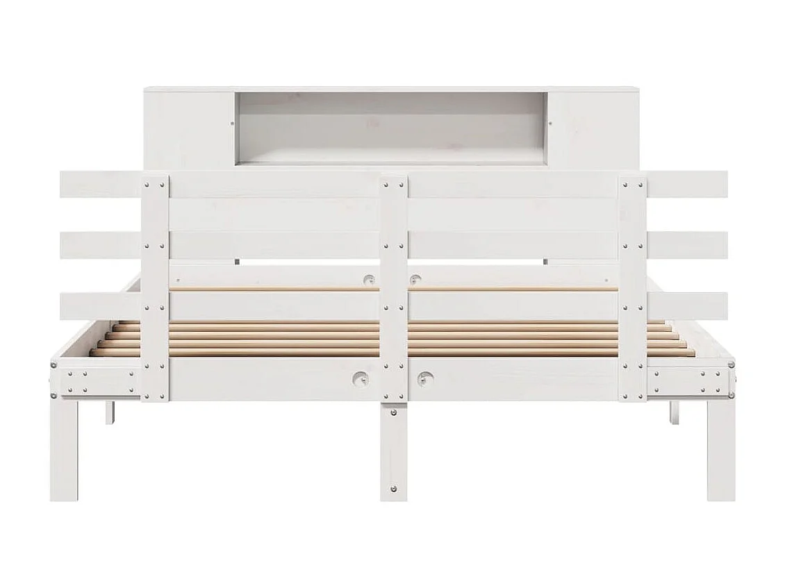 Cama con estantería sin colchón madera maciza blanca 140x200 cm