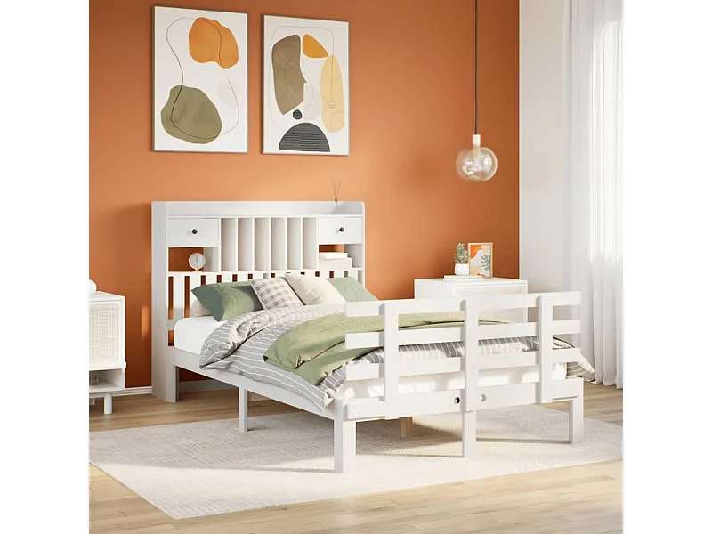 Cama com estante sem colchão 135x190 cm pinho maciço branco