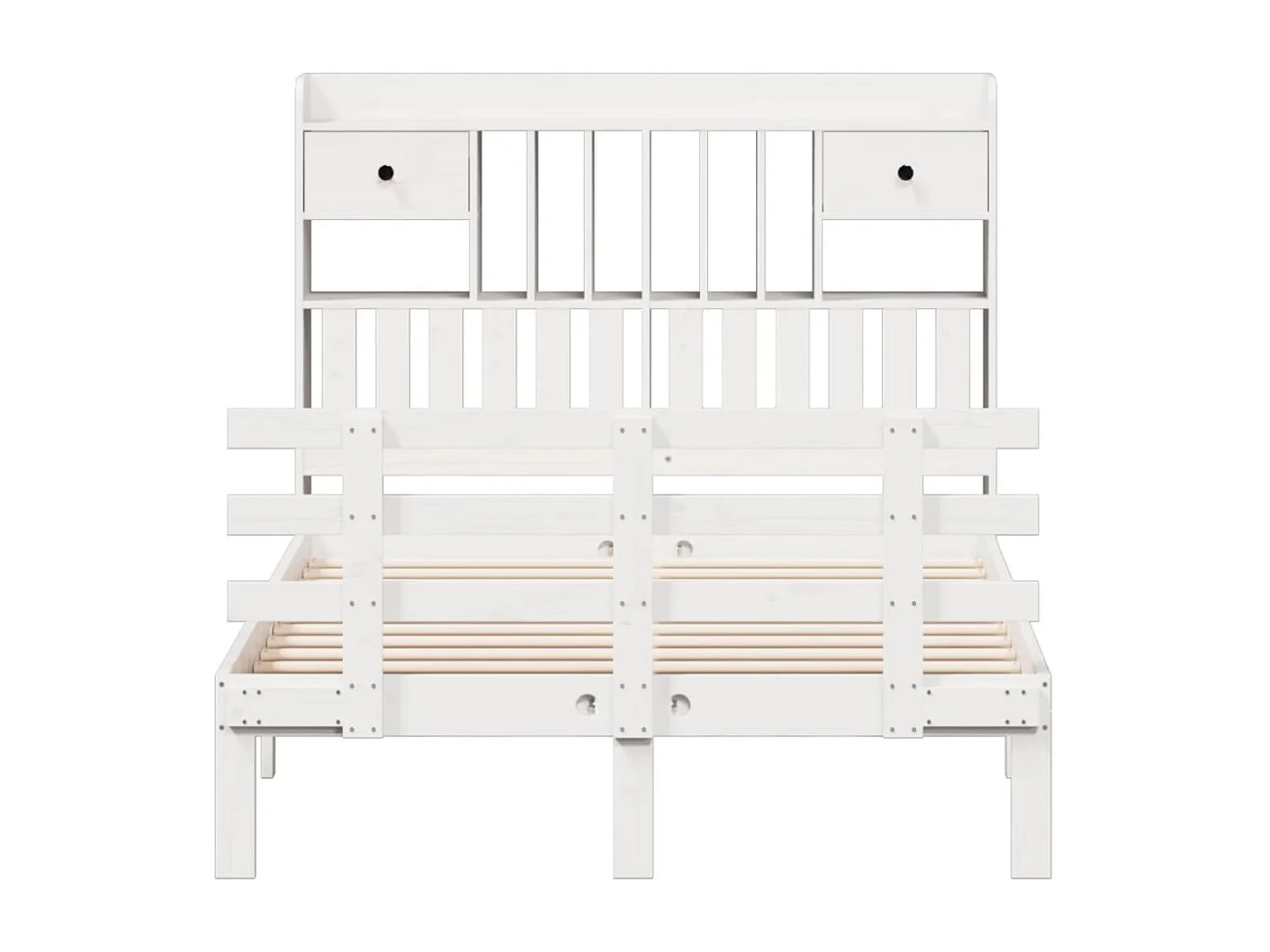 Lit bibliothèque sans matelas blanc 135x190 cm bois pin massif