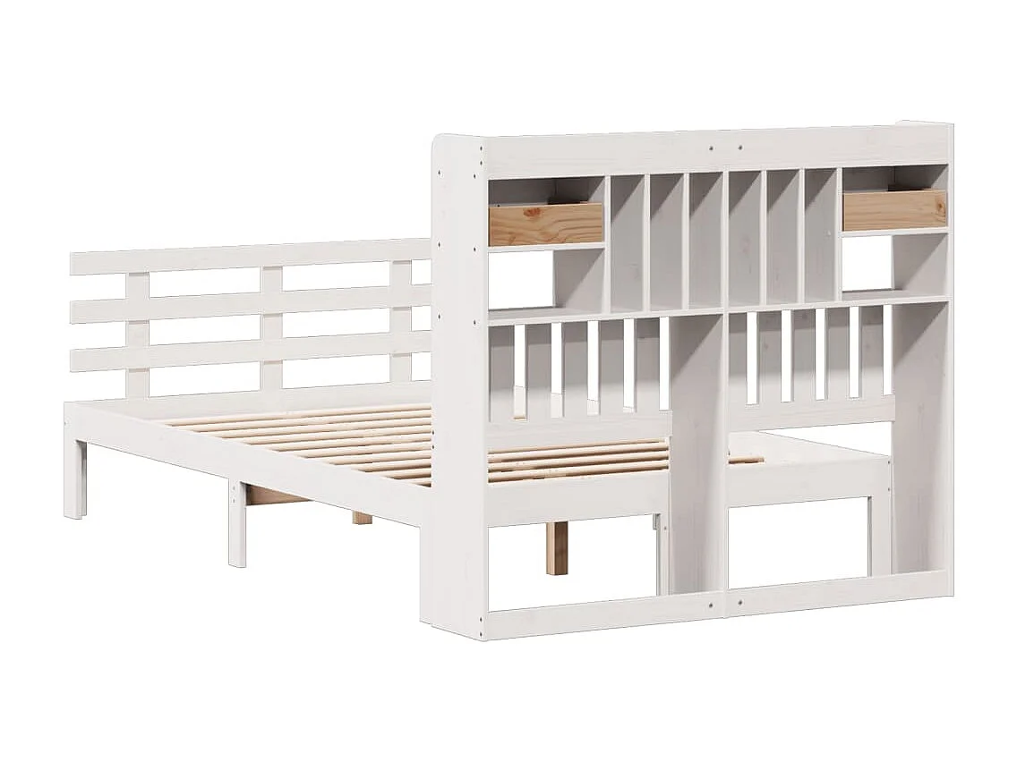 Lit bibliothèque sans matelas blanc 135x190 cm bois pin massif
