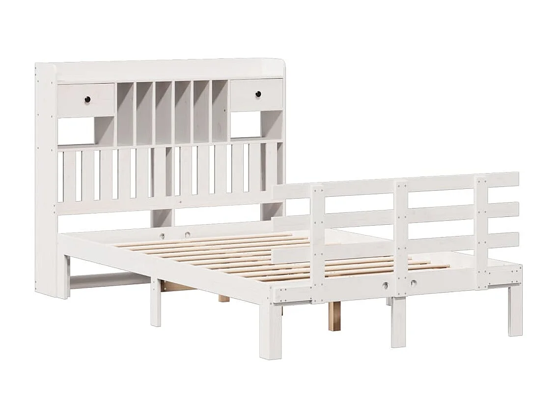 Lit bibliothèque sans matelas blanc 135x190 cm bois pin massif
