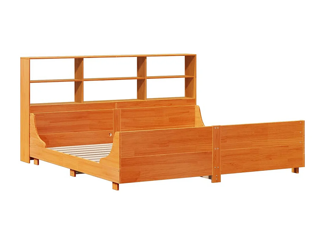 Lit bibliothèque sans matelas cire marron 200x200cm bois massif