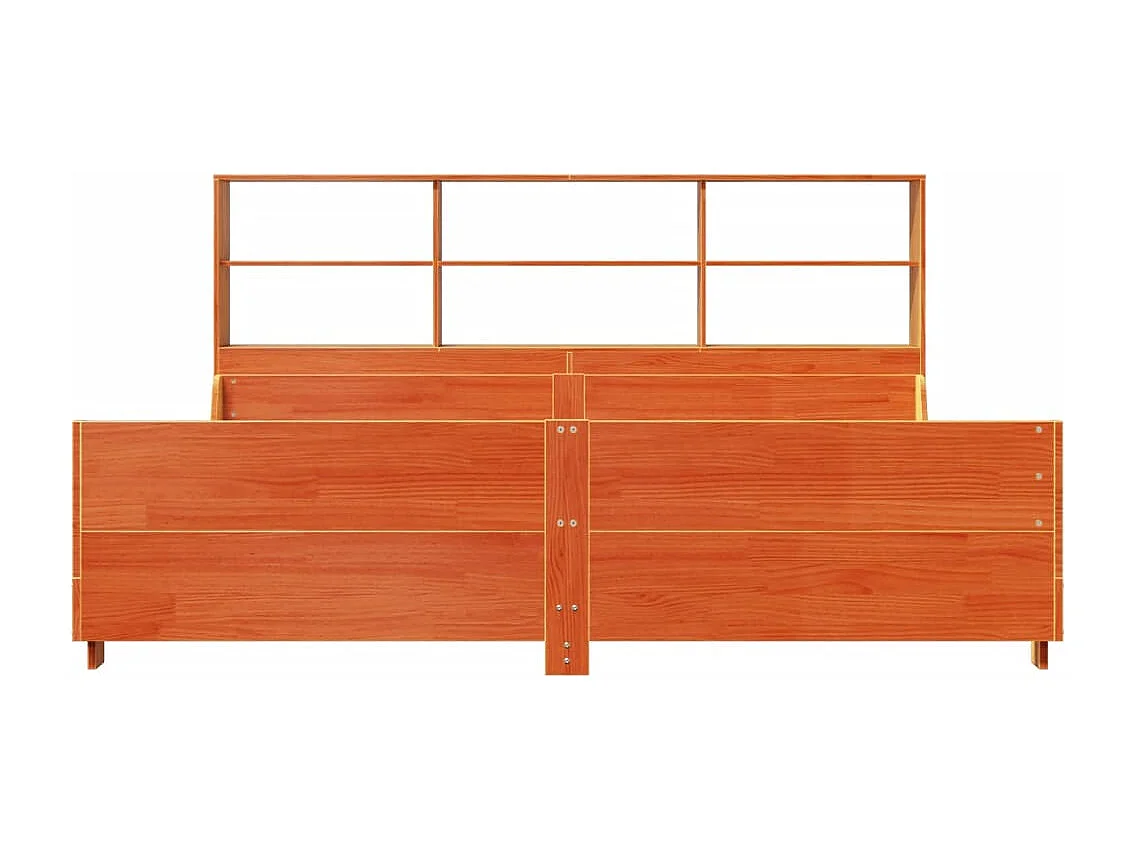 Lit bibliothèque sans matelas cire marron 200x200cm bois massif