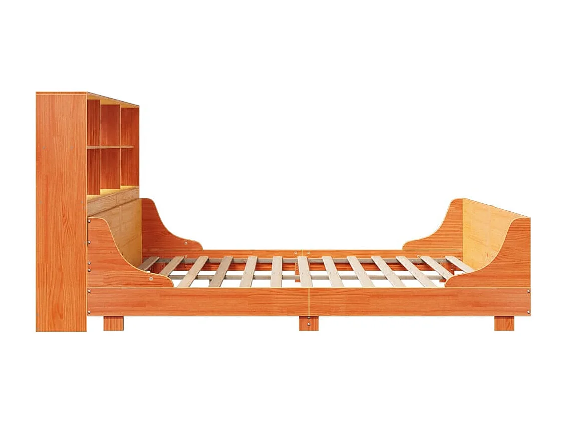 Lit bibliothèque sans matelas cire marron 200x200cm bois massif