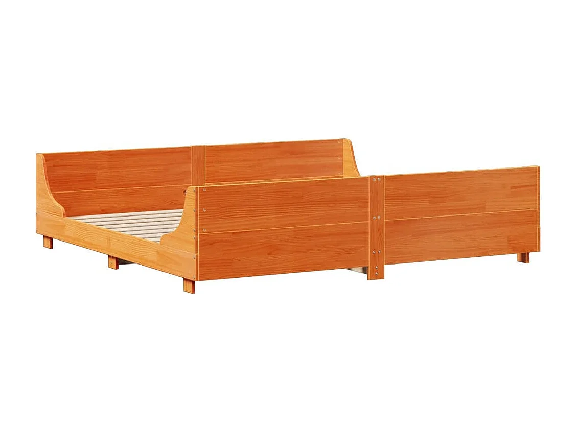 Lit bibliothèque sans matelas cire marron 200x200cm bois massif