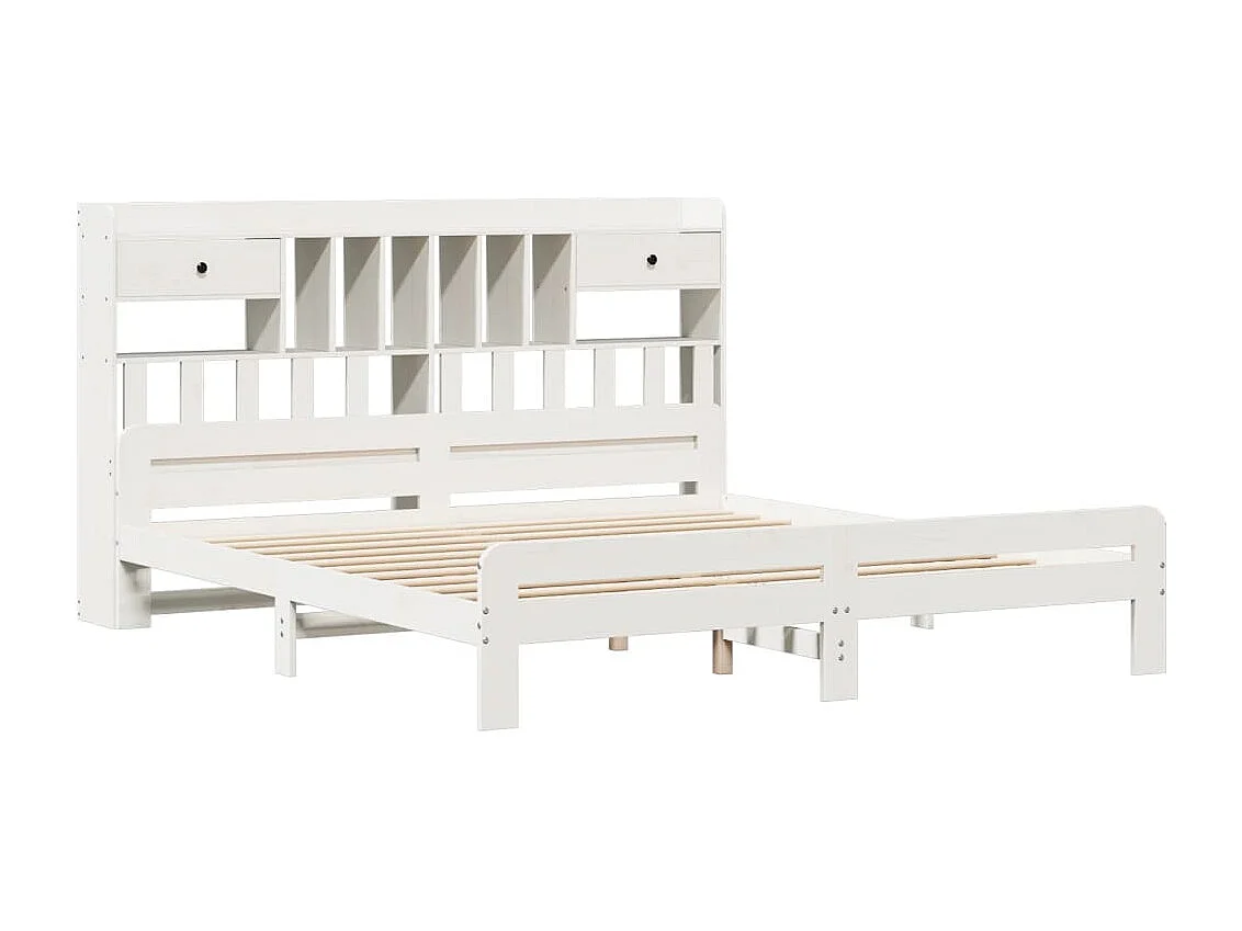 Cama con estantería sin colchón madera maciza blanca 180x200 cm