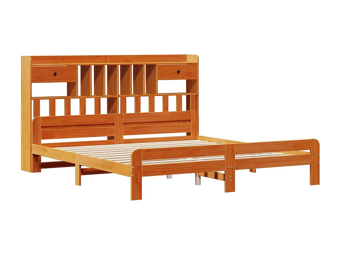 Cama con estantería sin colchón madera maciza marrón 180x200cm