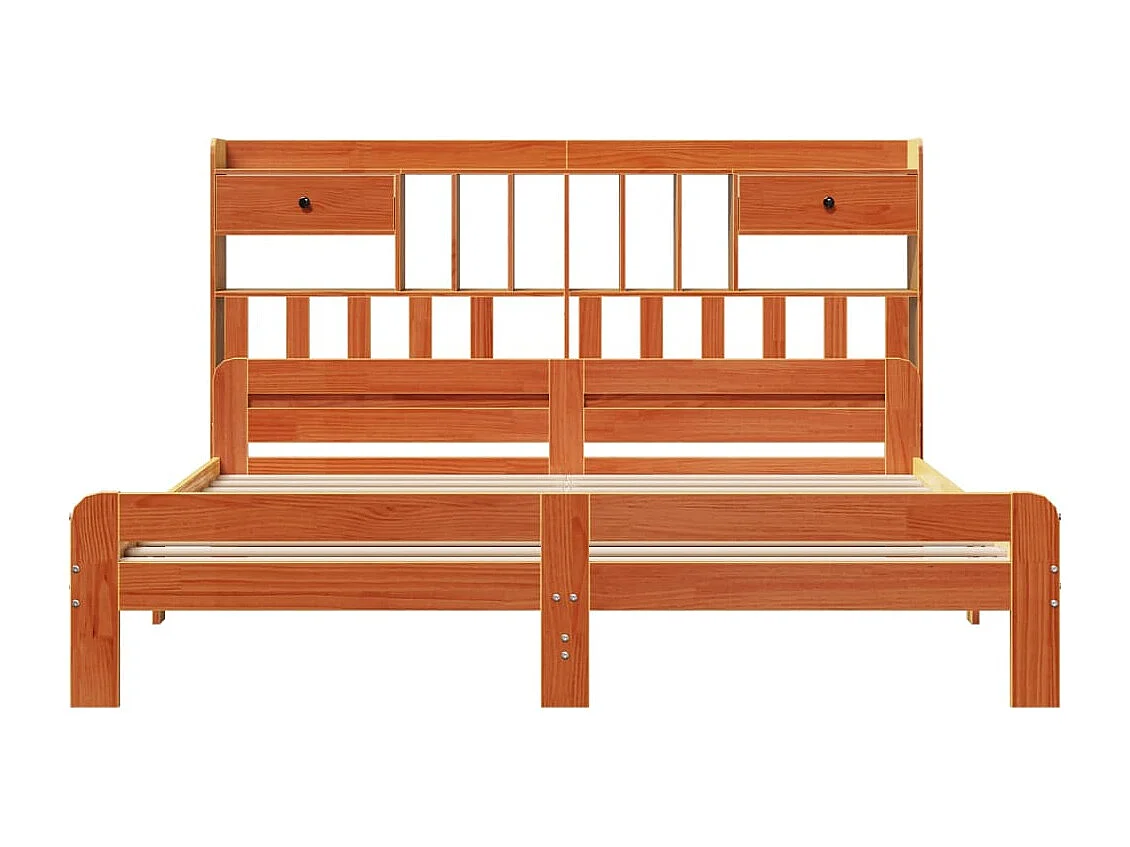 Cama con estantería sin colchón madera maciza marrón 180x200cm