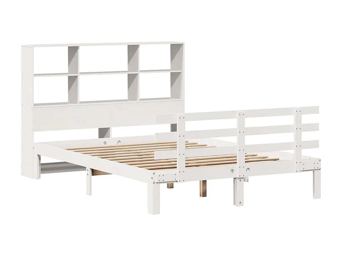 Lit bibliothèque sans matelas blanc 140x200 cm bois pin massif