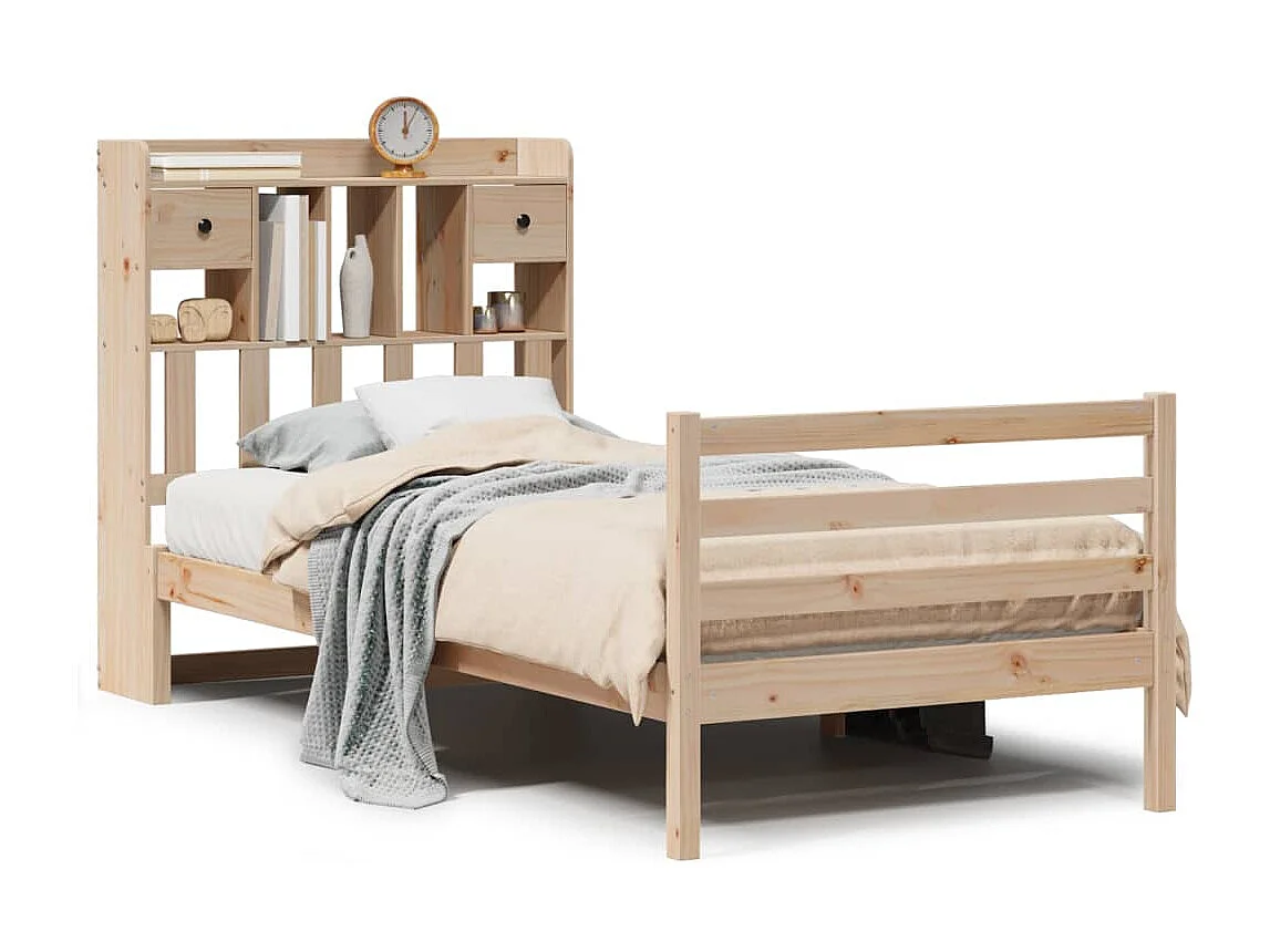 Cama con estantería sin colchón madera maciza de pino 90x190 cm