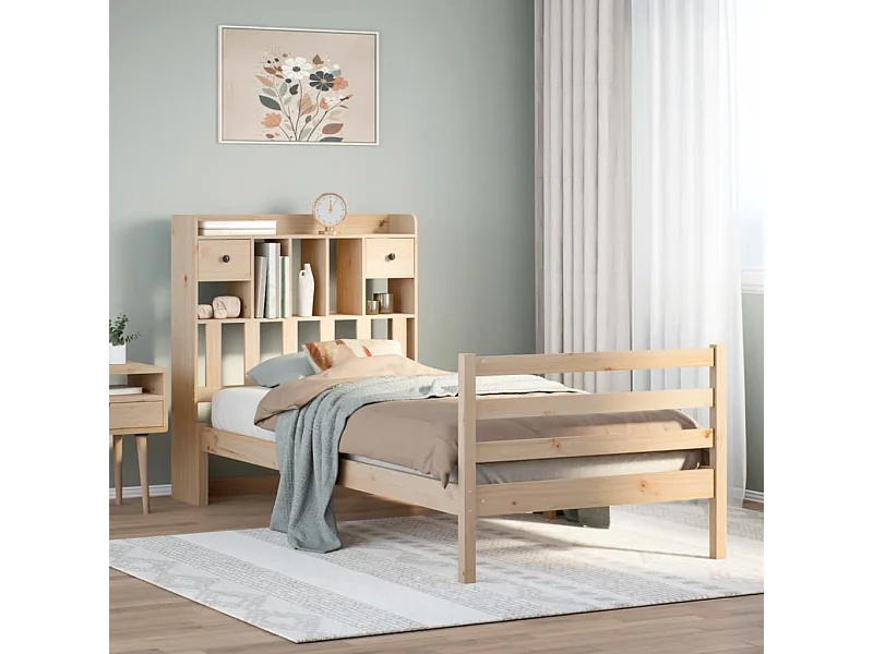 Cama con estantería sin colchón madera maciza de pino 90x190 cm