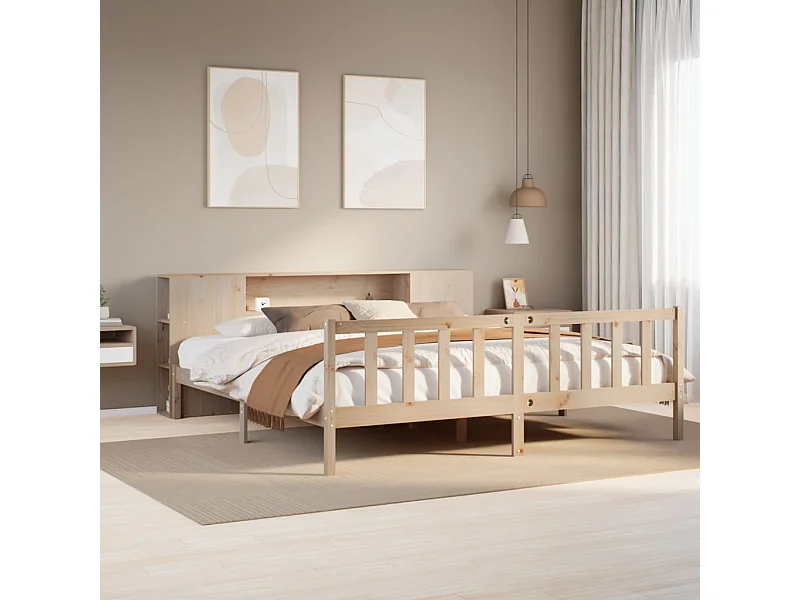 Cama con estantería sin colchón madera maciza de pino 180x200cm