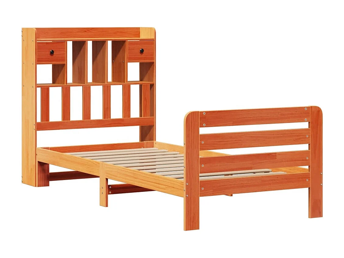 Cama con estantería sin colchón madera maciza marrón 75x190 cm